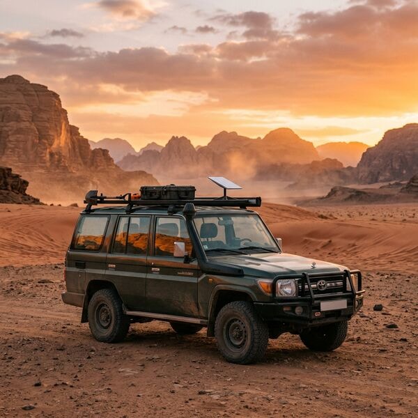 SUV no deserto com Starlink